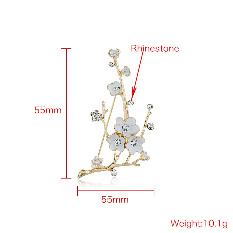 Plum Blossom Brooches for Women White Enamel Flower Golden Ally Bouquet Brooch