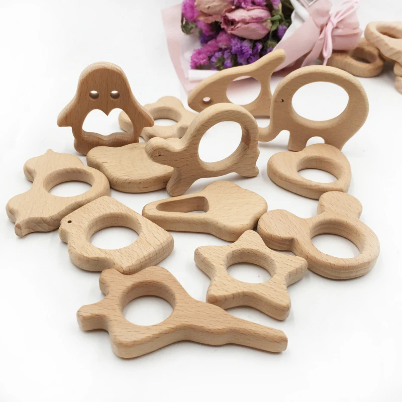 Image 5pc lot Organic Baby Teether Wooden Teether Natural Teething Grasping Toy Baby Shower Gift Toddler Teether Newborn Baby Gift