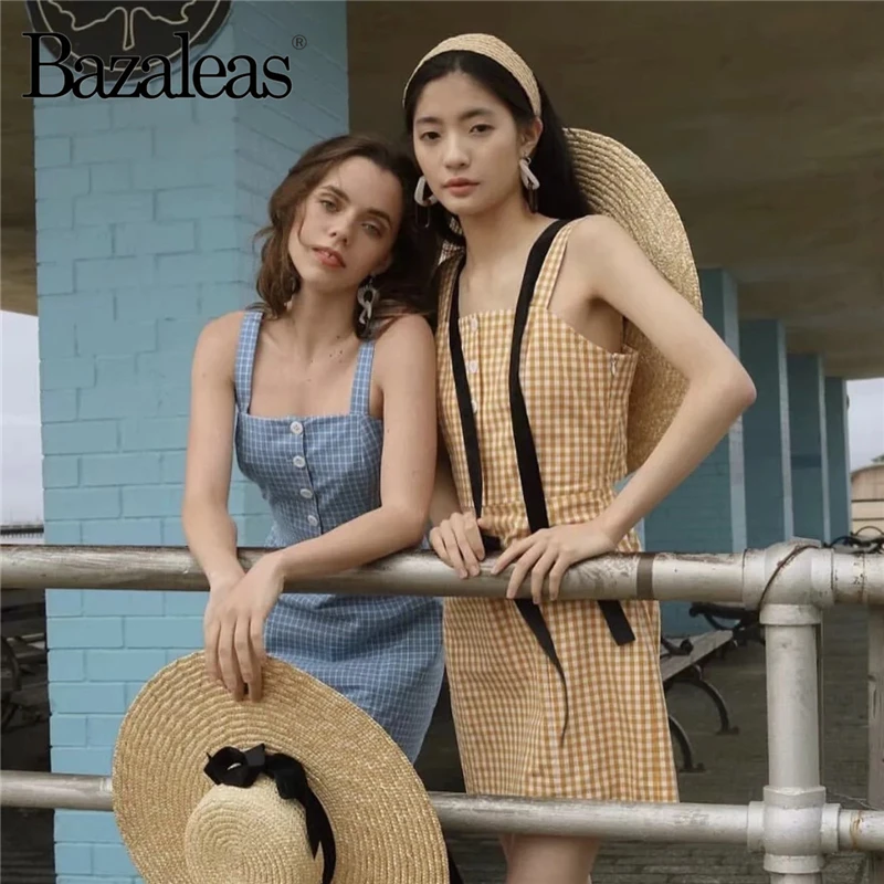 Bazaleas women dresses Sexy Tank Casual vestido Vintage Tartan Blue Slim MIni Women dress Fashion Center Buttons
Bazaleas women dresses Sexy Tank Casual vestido Vintage Tartan Blue Slim MIni Women dress Fashion Center Buttons