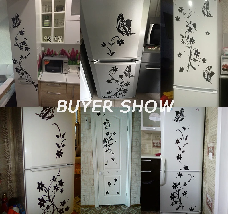 High Quality Creative Refrigerator Black Sticker Butterfly Pattern Wall Stickers Home Decoration Kitchen Wall Art Mural Sadoun.com