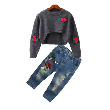 2019 Spring Winter 3 4 5 6 yeas Girls Clothes set Knit Sweater Children Knitting wool Floral Girl Fashion Trend hole Jeans Sets
2019 Spring Winter 3 4 5 6 yeas Girls Clothes set Knit Sweater Children Knitting wool Floral Girl Fashion Trend hole Jeans Sets