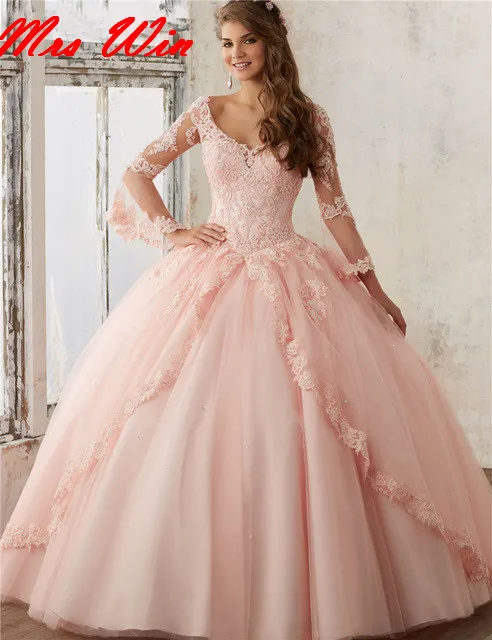 Vestido 15 anos Blush Pink Appliques Quinceanera Dresses Long Sleeve V-Neck Ball Gown Prom Dress Sweet 16 Dresses
Vestido 15 anos Blush Pink Appliques Quinceanera Dresses Long Sleeve V-Neck Ball Gown Prom Dress Sweet 16 Dresses