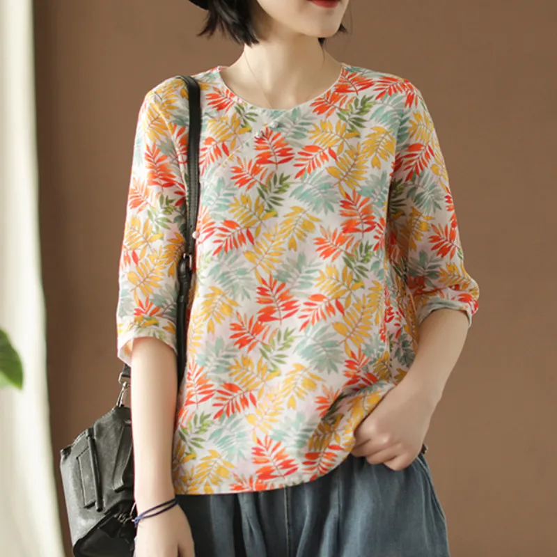 Johnature New Style Casual Ramie Print t-shirt 2019 Spring Summer Female Retro Loose Three Quarter Sleeve Casual T-Shirt
Johnature New Style Casual Ramie Print t-shirt 2019 Spring Summer Female Retro Loose Three Quarter Sleeve Casual T-Shirt