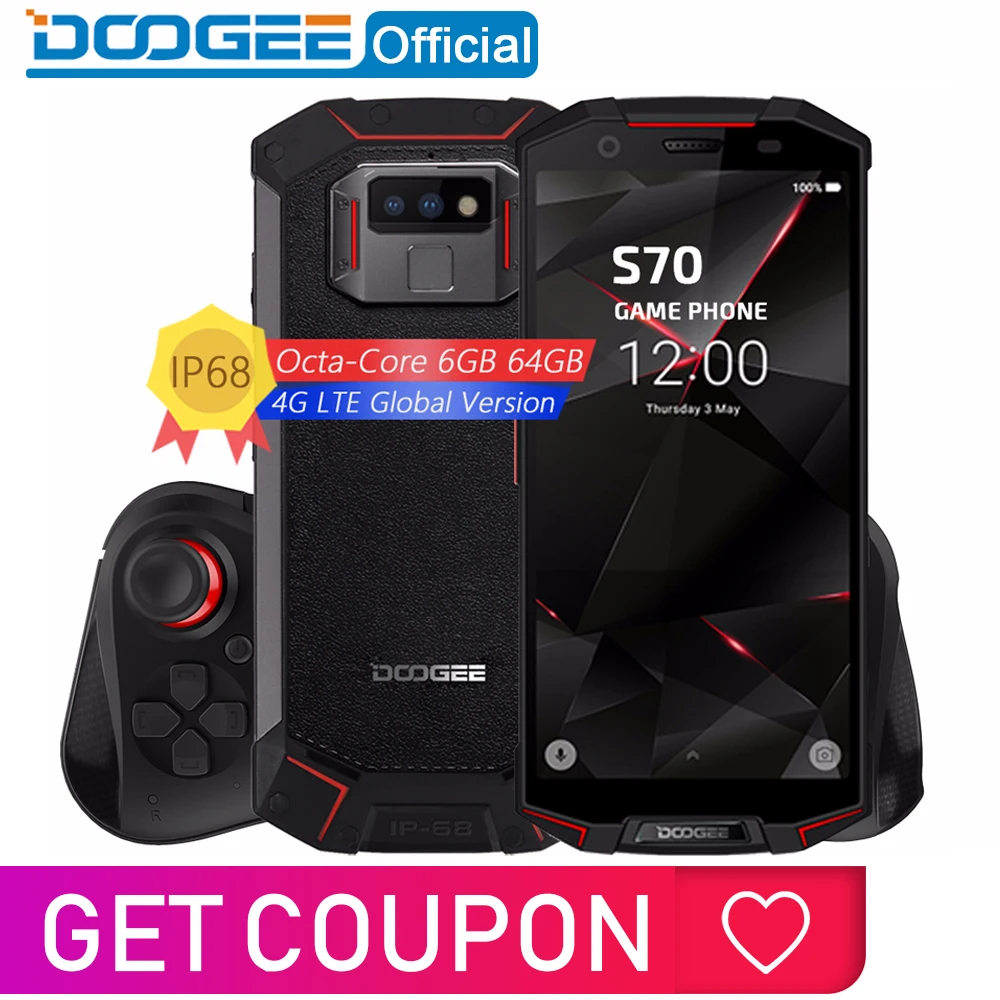 

IP68/IP69K Waterproof DOOGEE S70 Game Phone Wireless Charge NFC 5500mAh 12V2A Quick Charge 5.99 FHD Helio P23 Octa Core 6GB 64GB