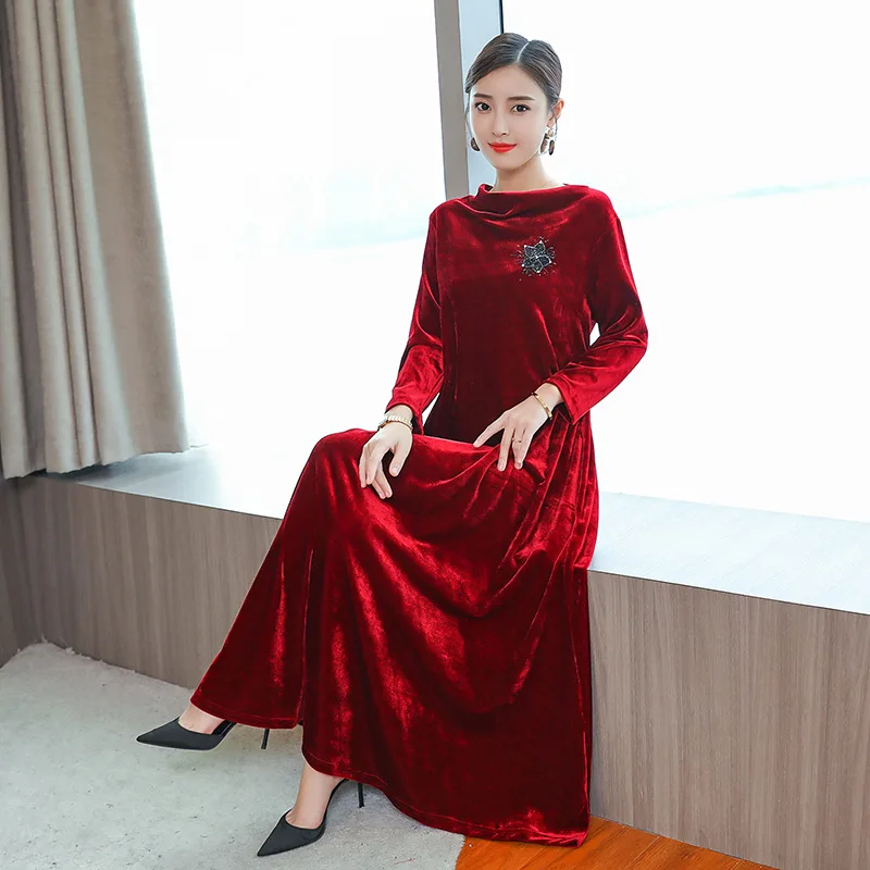 Solid Green Red Black Robe Maxi Long Dresses Vintage Autumn Winter Party Velvet Dress Elegant Vestdios Plus Size 3XL
Solid Green Red Black Robe Maxi Long Dresses Vintage Autumn Winter Party Velvet Dress Elegant Vestdios Plus Size 3XL