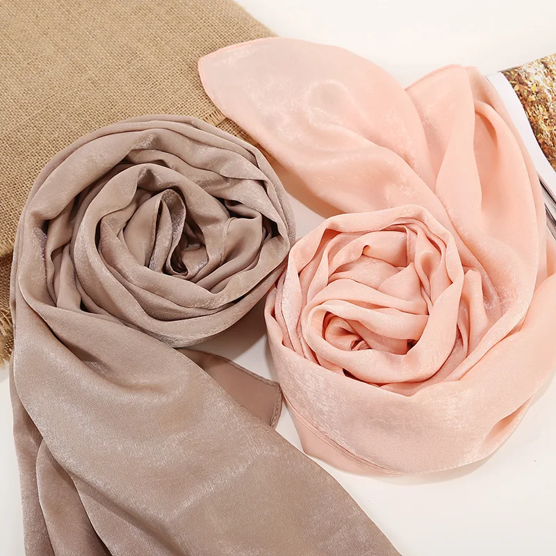 Beautiful Satin Plain Hijab Muslim Female