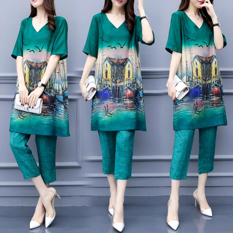 Plus Size 4xl Vintage 2 Piece Set Women Print Summer Women's Suit Conjunto Feminino Ensemble Femme Deux Pieces Woman Suit
Plus Size 4xl Vintage 2 Piece Set Women Print Summer Women's Suit Conjunto Feminino Ensemble Femme Deux Pieces Woman Suit