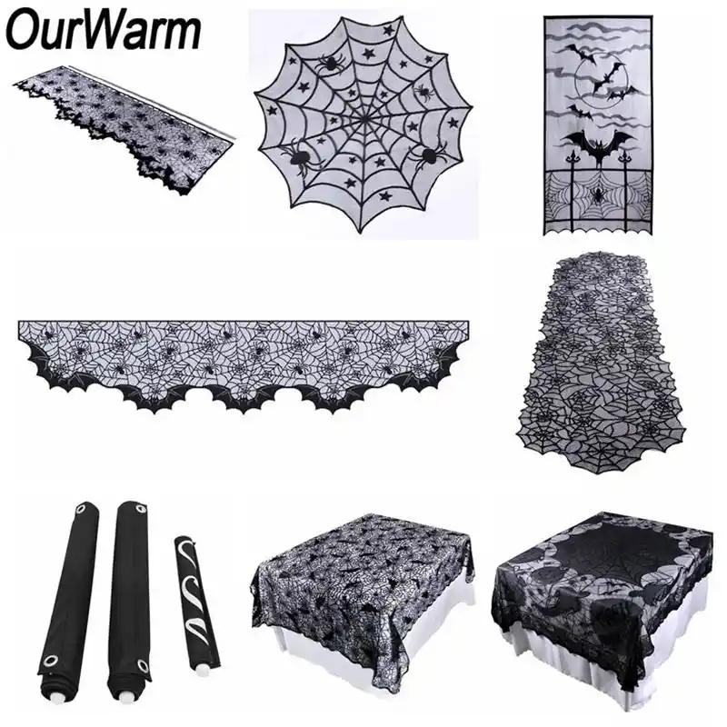 Ourwarm Halloween Decoration Lace Spider Web Tablecloth Fireplace