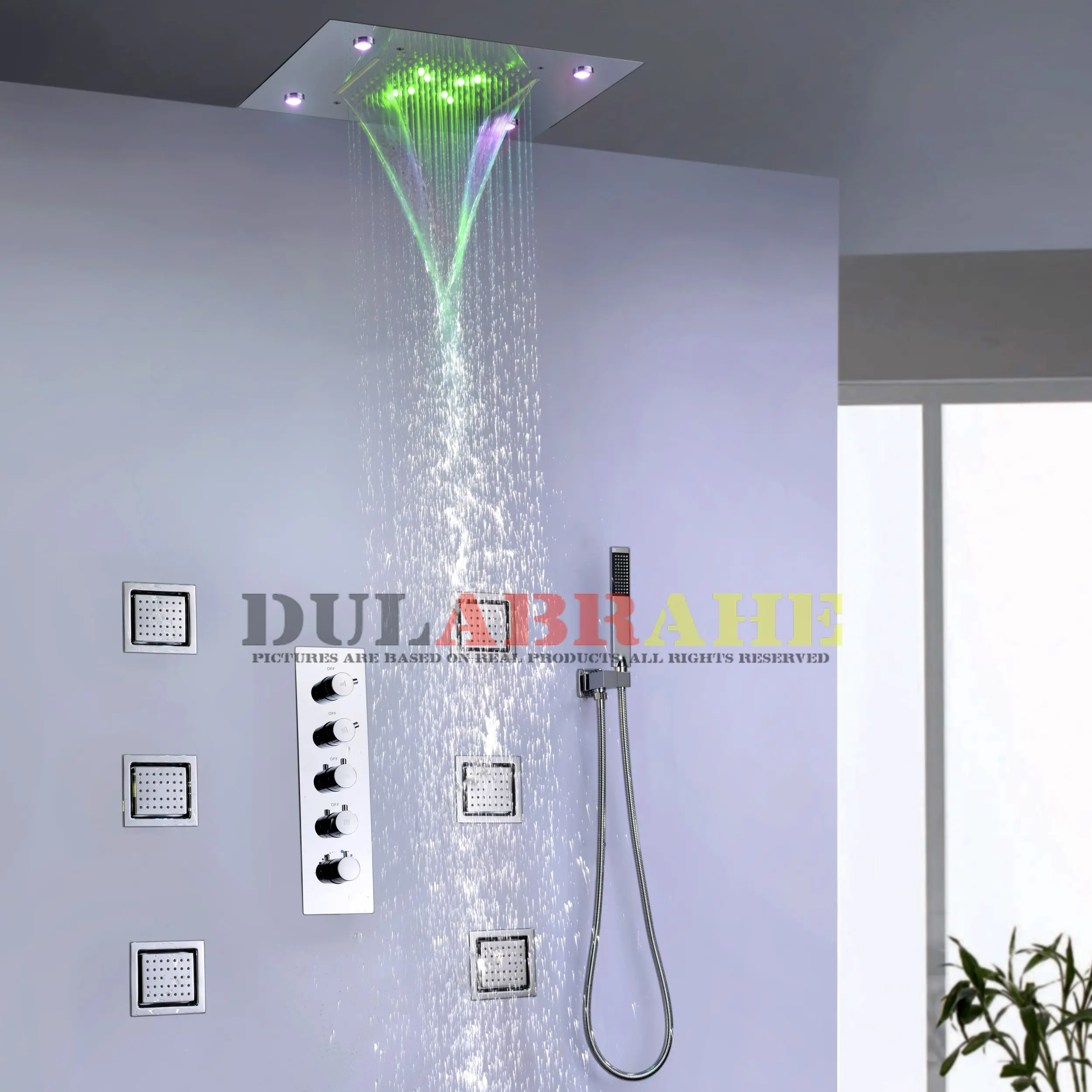 

Bathroom Rain And Watefall Shower Faucet Set 50X36 CM LED Shower Head Large Water Flow Shower Valve 008-50X36K-6MP