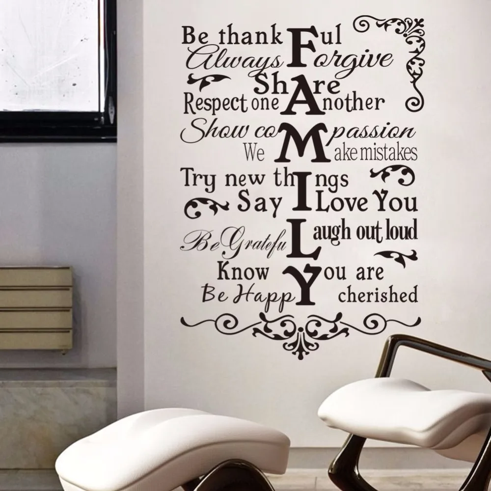 

Vinyl Wall Decal Quote Huge Family Letter Wall Art Mural Home Bedroom Decor Vinyl Family Rules Inspiration Wall Sticker AY526