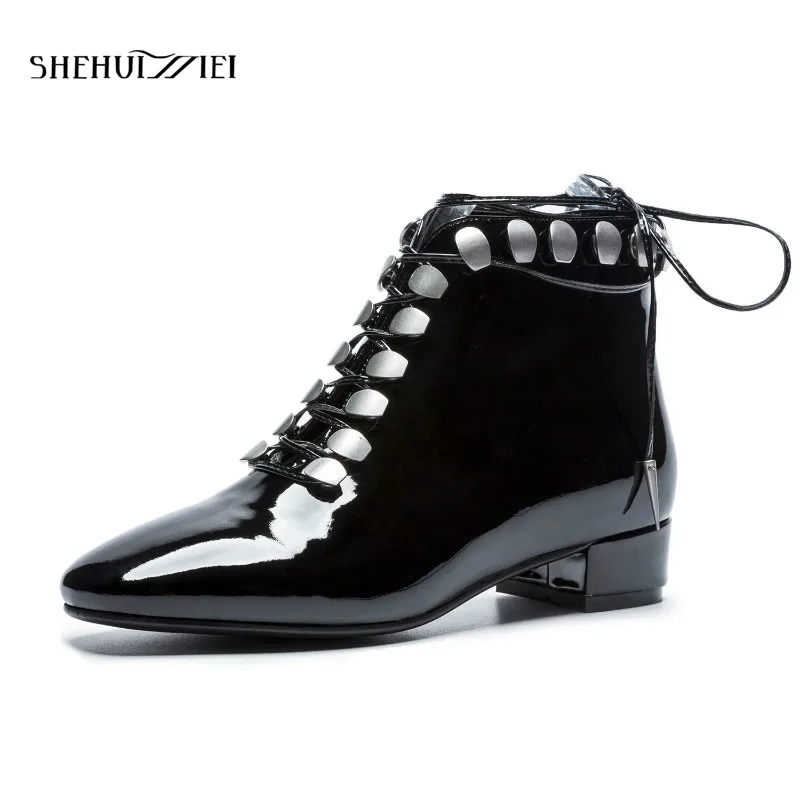 SHEHUIMEI 2018 New Arrival Genuine Leather Low Heels Metal Career Boots Winter Shoes Elegant Round Toe Lace Up Women Ankle Boots
SHEHUIMEI 2018 New Arrival Genuine Leather Low Heels Metal Career Boots Winter Shoes Elegant Round Toe Lace Up Women Ankle Boots