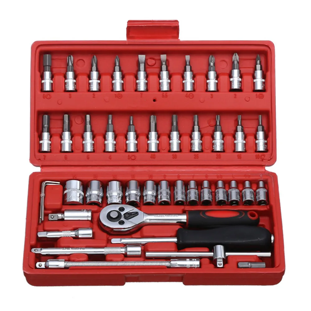 46 pcs 1/4 Inch Socket Car Repair Tool Set Durable Wrench Combo Ratchet Torque Auto Repairing Hand Tools Set
46 pcs 1/4 Inch Socket Car Repair Tool Set Durable Wrench Combo Ratchet Torque Auto Repairing Hand Tools Set