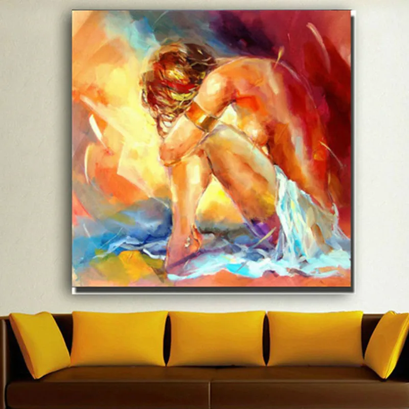 

Modern Handpainted Sexy Nude Oil Painting on Canvas Abstract Colorful Naked Women Paintings Knife Home Decor Wall Art Handmade