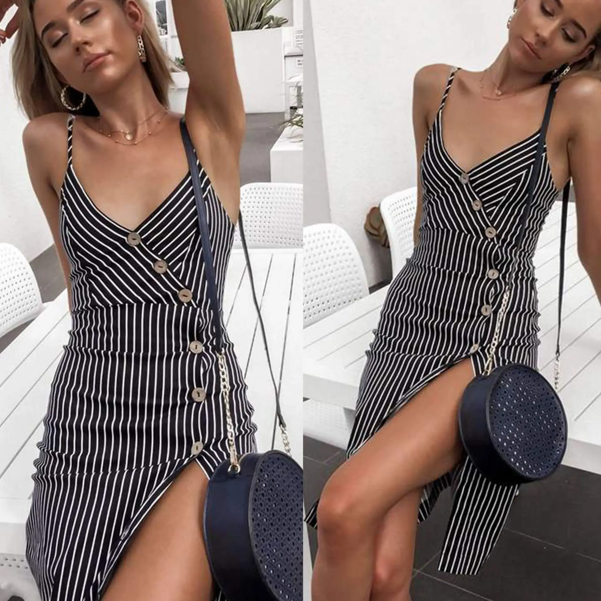 2019 Hot Selling Sexy Women Dress Off Shoulder Button Striped Button Bodycon High Split Women Dress Knee Lenth Dress Party Dress
2019 Hot Selling Sexy Women Dress Off Shoulder Button Striped Button Bodycon High Split Women Dress Knee Lenth Dress Party Dress