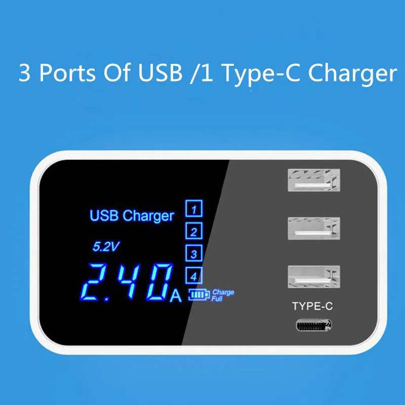 Phone Charger Display Battery Capacity 4 Ports USB Smartphone Charge LCD Screen Tablet Type-C Chargers US/EU/UK/AU Plug
Phone Charger Display Battery Capacity 4 Ports USB Smartphone Charge LCD Screen Tablet Type-C Chargers US/EU/UK/AU Plug