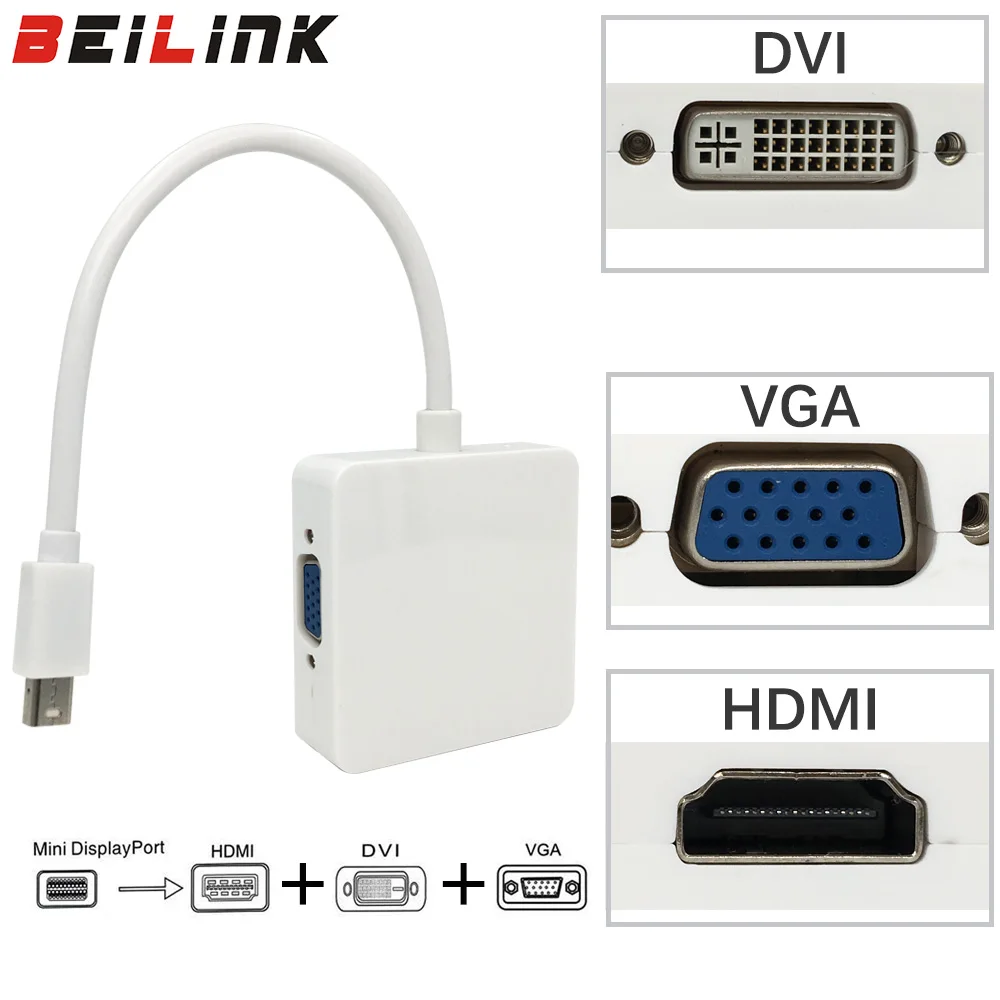 3 in 1 Mini DP DisplayPort to HDMI/DVI/VGA Display...