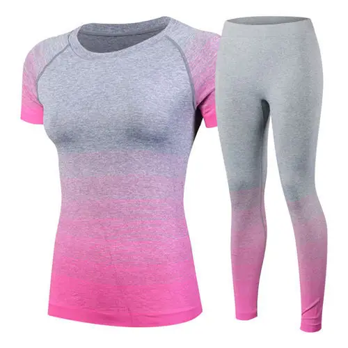 Women Gym Sport Yoga Sets Gradient Color Striped T Shirt & Pants Two Pieces Tops Leggings Fitness Running Suits Sportswear
Women Gym Sport Yoga Sets Gradient Color Striped T Shirt & Pants Two Pieces Tops Leggings Fitness Running Suits Sportswear