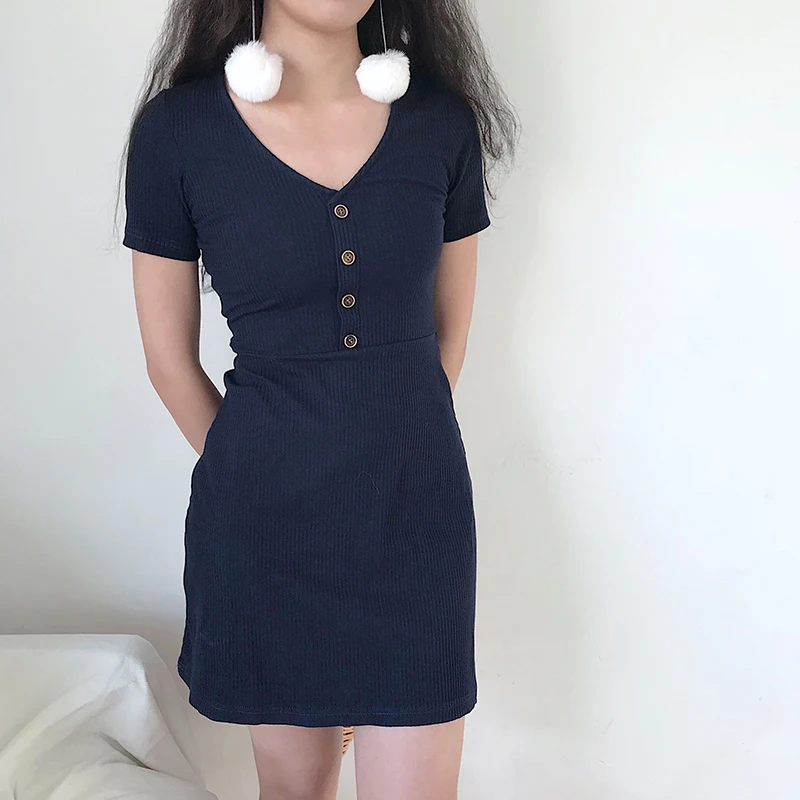 Beach Summer Dress Women Knitted Button V neck Rib Black Red Mini Dress Elegant Kawaii Casual Korean Vestidos
Beach Summer Dress Women Knitted Button V neck Rib Black Red Mini Dress Elegant Kawaii Casual Korean Vestidos