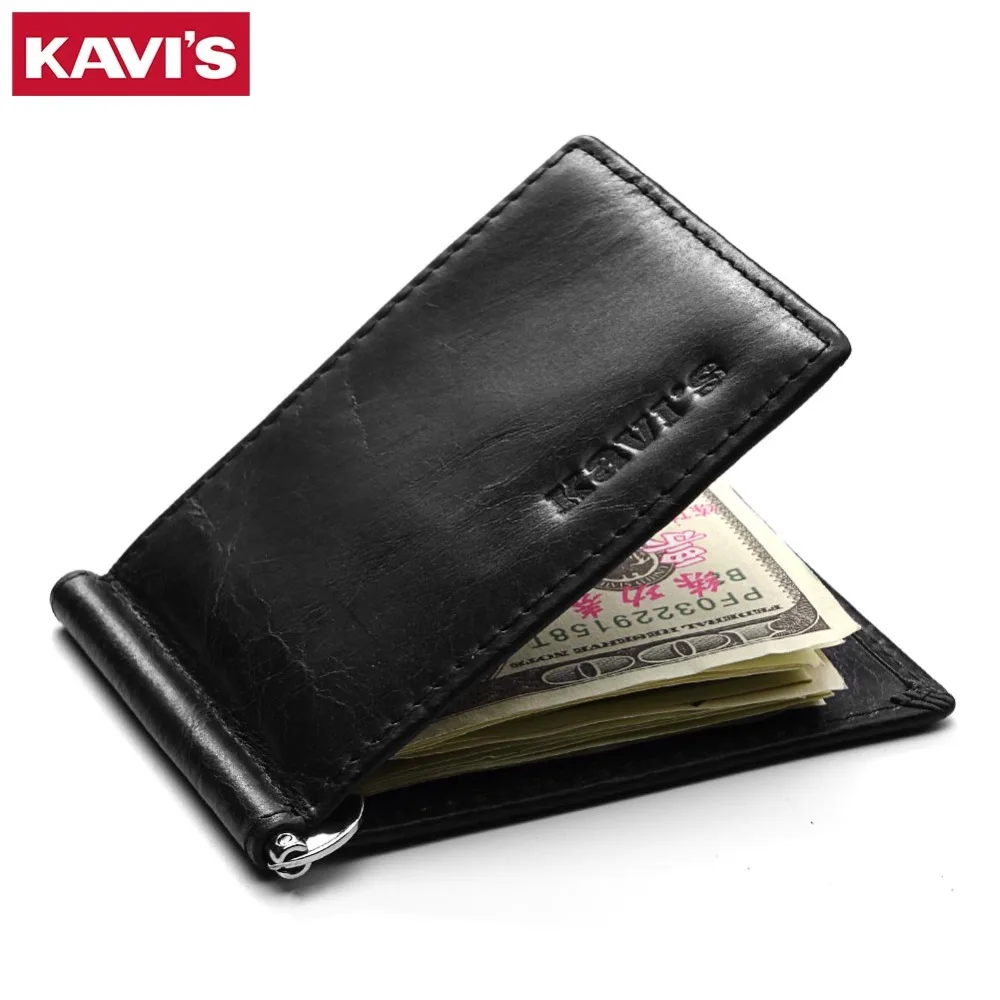 Image KAVIS Genuine Leather Money Clip Brand Slim Men Women Bifold Male Purse Billfold Wallet Female Clamp for Money