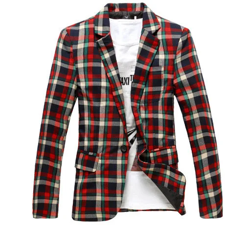 Hot Sell Fashion Men Blazer Slim Tartan High Quality Lattice Blazers Casual Single button Well Outwear Tops New | Мужская одежда