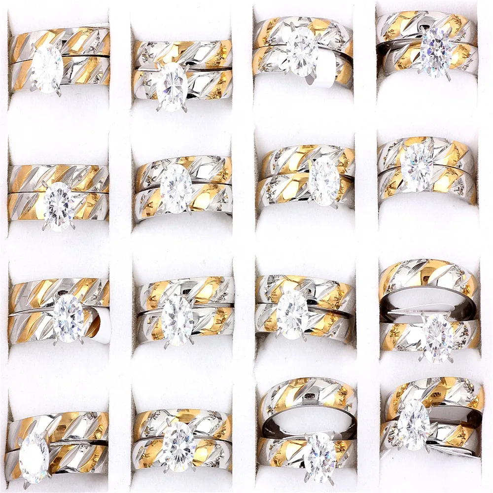 Wholesale Lots 10sets CZ Stone Stainless Steel Men Women Silver&Gold Ring Band Wedding Engagement Gift Fashion Jewelry
Wholesale Lots 10sets CZ Stone Stainless Steel Men Women Silver&Gold Ring Band Wedding Engagement Gift Fashion Jewelry