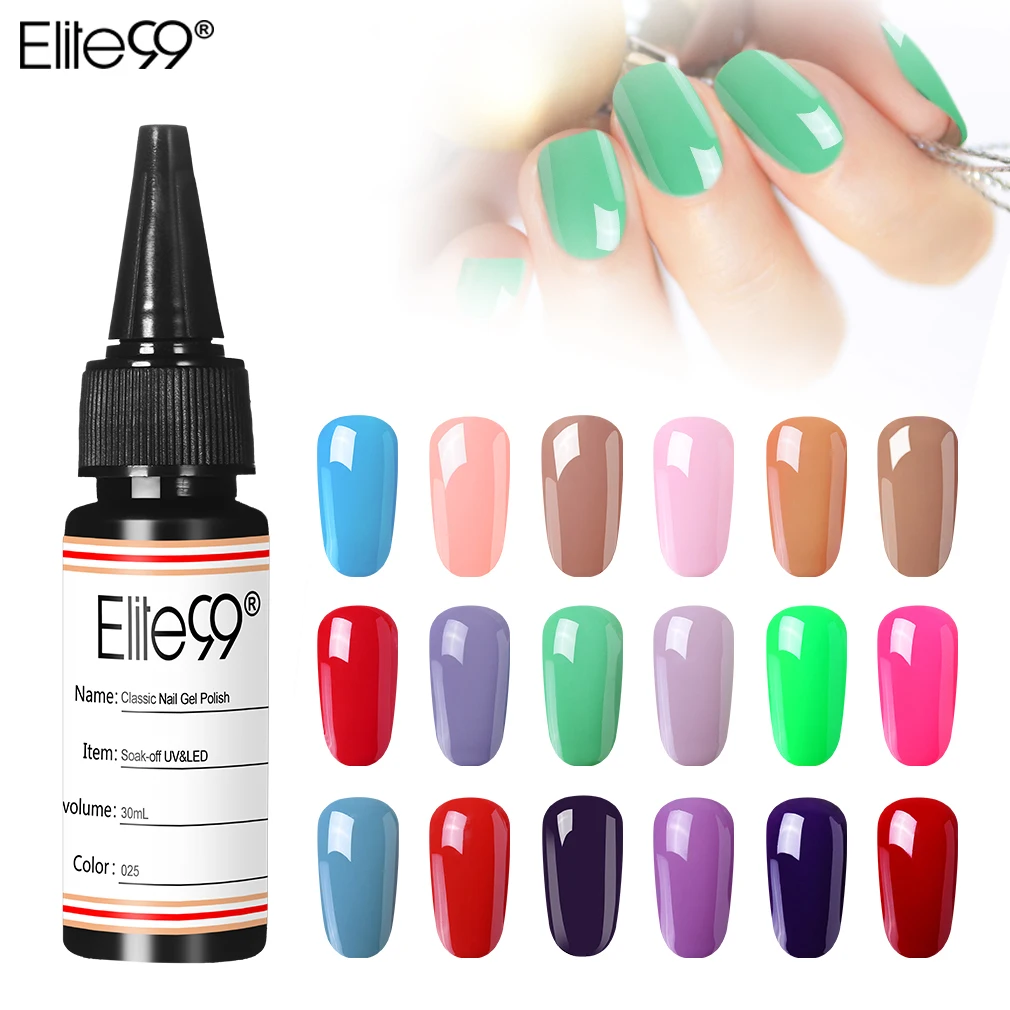 

Elite99 30ml Nail Art UV Gel Nail Polish Soak Off Semi-permanent UV LED Gel Varnishes Manicure Lacquer Pick 1 From 298 Colors