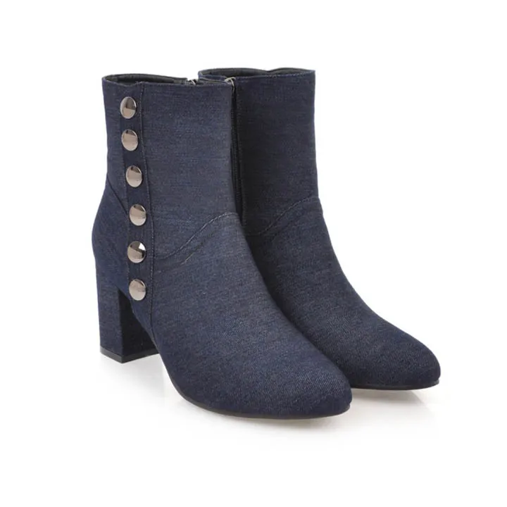 New Women Boots Plus Size 34-43 Women Fashion Shoes Autumn Winter Denim Thick Heel Ankle Boots Casual Shoes Woman Zip High Heels (6)