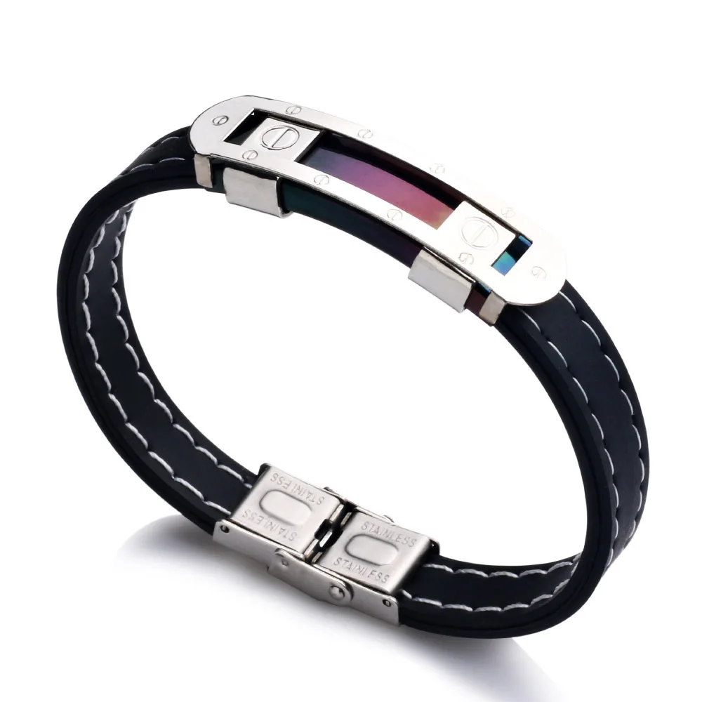 2019 New Fashion Punk Men Black Silicone Rubber Bracelets Jewelry Stainless Steel Bangles Jewelry Sport Fitness Wristband
2019 New Fashion Punk Men Black Silicone Rubber Bracelets Jewelry Stainless Steel Bangles Jewelry Sport Fitness Wristband