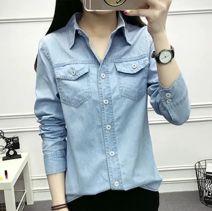 Womens blouse Cotton Casual Work office Denim Shirt Turn-down Collar Jeans Tops Women Plus Size Shirts
Womens blouse Cotton Casual Work office Denim Shirt Turn-down Collar Jeans Tops Women Plus Size Shirts