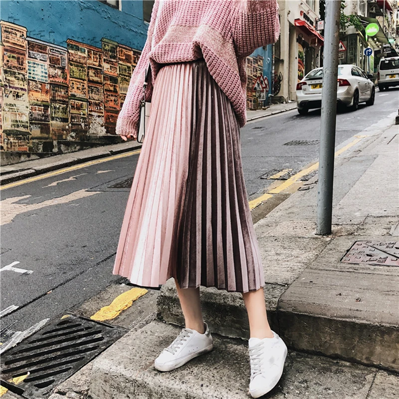 Fashion Patchwork Gold Velvet Pleated Skirt Autumn Winter Women High Elastic Waist Skirt Vintage Casual A-line Midi Skirt Female
Fashion Patchwork Gold Velvet Pleated Skirt Autumn Winter Women High Elastic Waist Skirt Vintage Casual A-line Midi Skirt Female
