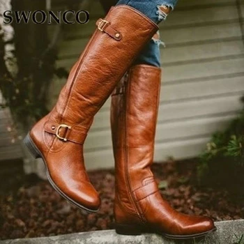 SWONCO Women Boots Autumn Knee High Boots Retro Leather Brown Windproof Buckle 2019 New Ladies Plus Size 43 42 Riding Shoes Snow
SWONCO Women Boots Autumn Knee High Boots Retro Leather Brown Windproof Buckle 2019 New Ladies Plus Size 43 42 Riding Shoes Snow