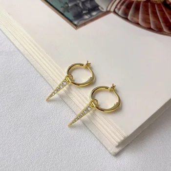 Women's Authentic 925 Sterling silver Gold Spike zirconia Hoop Huggie Earrings zircon aaa+ FINE jEWELRY tlE231
Women's Authentic 925 Sterling silver Gold Spike zirconia Hoop Huggie Earrings zircon aaa+ FINE jEWELRY tlE231