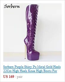 Sorbern Shiny Pu 20Cm Chunky Heeled High Heels Thick Platform Knee High Boots For Womens Shoes And Boots Round Toe Custom Colors