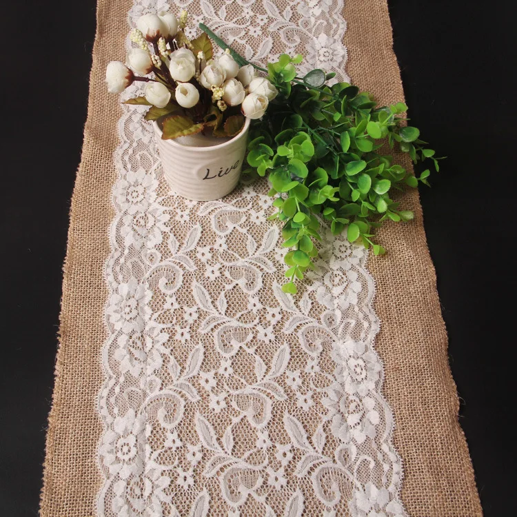 1PC Burlap Hessian With Lace Center Crochet Table Runner Wedding Party Home table Decoration Tablecloths Sale Table Lines
1PC Burlap Hessian With Lace Center Crochet Table Runner Wedding Party Home table Decoration Tablecloths Sale Table Lines