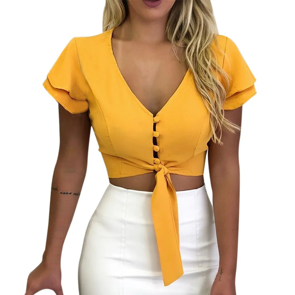 2019 New Fashion T-Shirts Bandage Women Summer Short Sleeve Shirts Flare Chiffon V Neck Button Down Shirt Tops Women Clothes
2019 New Fashion T-Shirts Bandage Women Summer Short Sleeve Shirts Flare Chiffon V Neck Button Down Shirt Tops Women Clothes