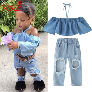 R&Z Children's suit 2019 spring and summer models girls denim suit one-shoulder shirt hole denim pants two-piece
R&Z Children's suit 2019 spring and summer models girls denim suit one-shoulder shirt hole denim pants two-piece