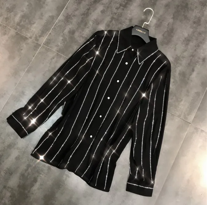 Spring 2019 New Fashion Vertical Hot Drill Shining Women's Black Shirt Street Trendy Long Sleeve Shirts Lady Blouse Tops
Spring 2019 New Fashion Vertical Hot Drill Shining Women's Black Shirt Street Trendy Long Sleeve Shirts Lady Blouse Tops