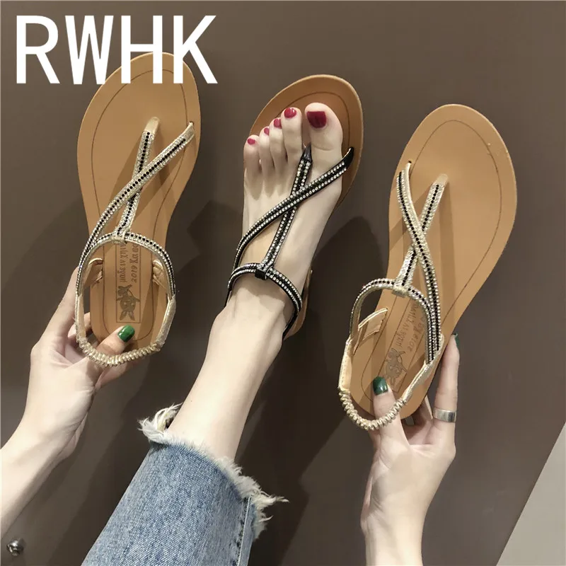 RWHK New 2019 summer new fashion rhinestones one word buckle flat shoes female Korean temperament pinch sandals B102
RWHK New 2019 summer new fashion rhinestones one word buckle flat shoes female Korean temperament pinch sandals B102