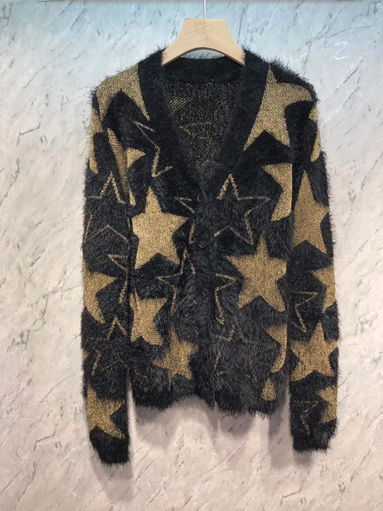 2019 Early Autumn New Woman V-collar Pentagonal Star pattern long sleeve button cardigan 713
2019 Early Autumn New Woman V-collar Pentagonal Star pattern long sleeve button cardigan 713