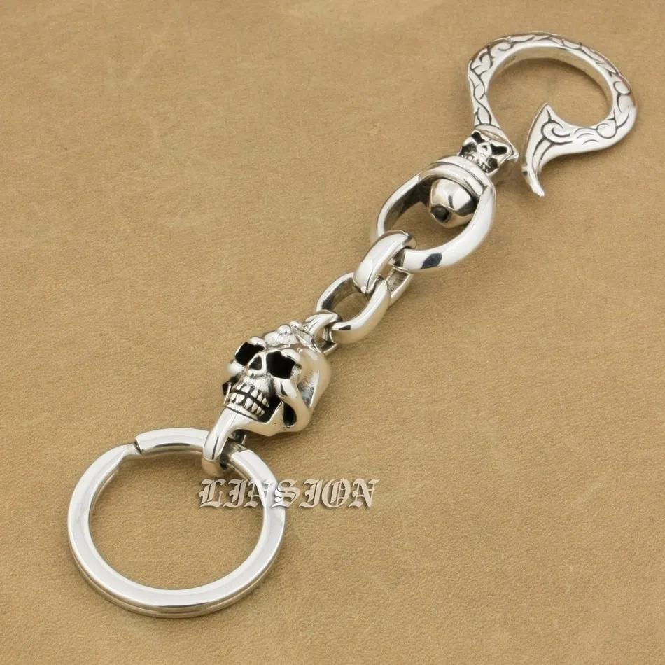 925 Sterling Silver Skull Hook KeyRing Mens Biker Rocker Punk Keychain Belt Clip 9T011
925 Sterling Silver Skull Hook KeyRing Mens Biker Rocker Punk Keychain Belt Clip 9T011