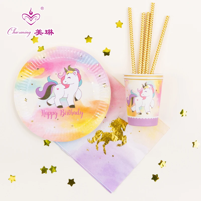 Unicorn-themed birthday party party supplies Disposable tableware set Paper cup paper plate paper towel straw party decorations
Unicorn-themed birthday party party supplies Disposable tableware set Paper cup paper plate paper towel straw party decorations