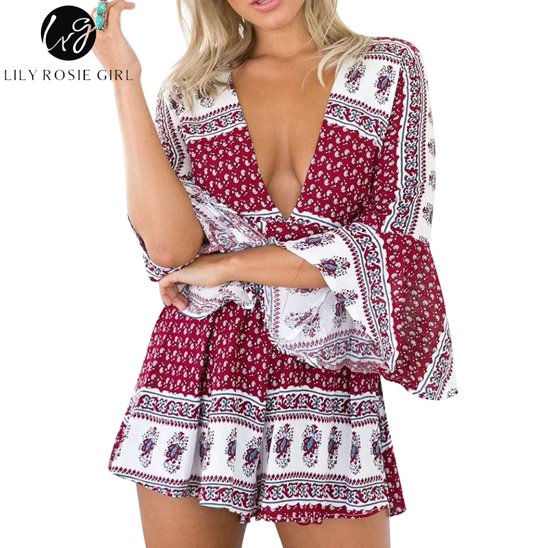 Lily Rosie Girl Red Boho Floral Print Playsuits Women Deep V Neck Flare Sleeve Autumn Winter Sexy Short Romper Jumpsuits Overall
Lily Rosie Girl Red Boho Floral Print Playsuits Women Deep V Neck Flare Sleeve Autumn Winter Sexy Short Romper Jumpsuits Overall