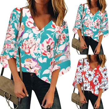 womens tops and blouses V Neck Floral Mesh Panel Blouse 3/4 Bell Sleeve Casual Loose Top womens shirts blusas mujer de moda 2019
womens tops and blouses V Neck Floral Mesh Panel Blouse 3/4 Bell Sleeve Casual Loose Top womens shirts blusas mujer de moda 2019