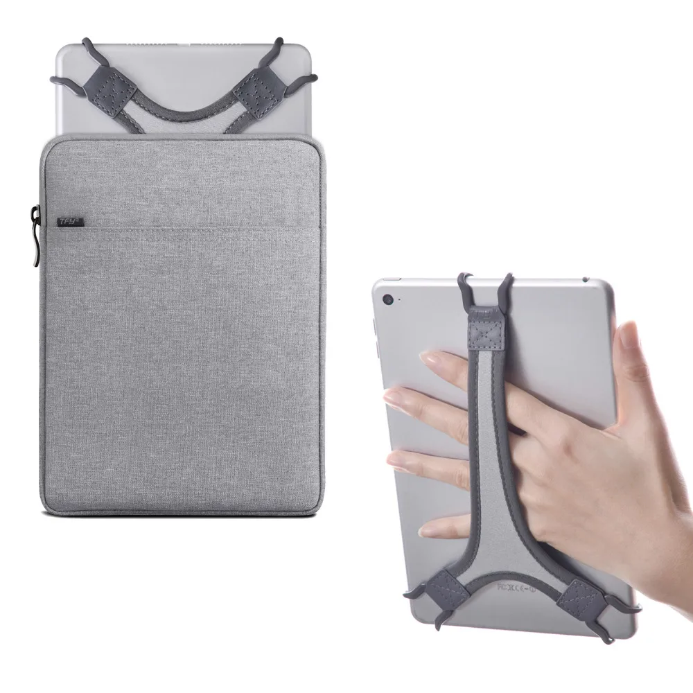 

TFY Protective Pouch Bag with Zip Closure (Grey), plus Bonus Hand Strap Holder (White) for 7 - 8 inch i-Pad and Tablets