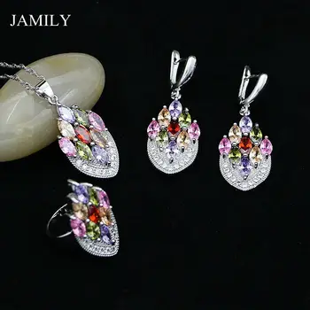 Fashion Leaves Silver 925 Jewelry Sets Multicolor Stones Decoration For Bridal Wedding Earrings/Pendant/Ring/Necklace Set
Fashion Leaves Silver 925 Jewelry Sets Multicolor Stones Decoration For Bridal Wedding Earrings/Pendant/Ring/Necklace Set