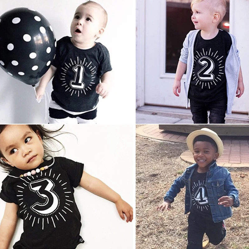 Boy Girls Short Sleeves T-Shirts Children's T Shirt Baby Girl Birthday Letter Tops Kids Black Tees 1 2 3 4 Years Summer Clothes
Boy Girls Short Sleeves T-Shirts Children's T Shirt Baby Girl Birthday Letter Tops Kids Black Tees 1 2 3 4 Years Summer Clothes