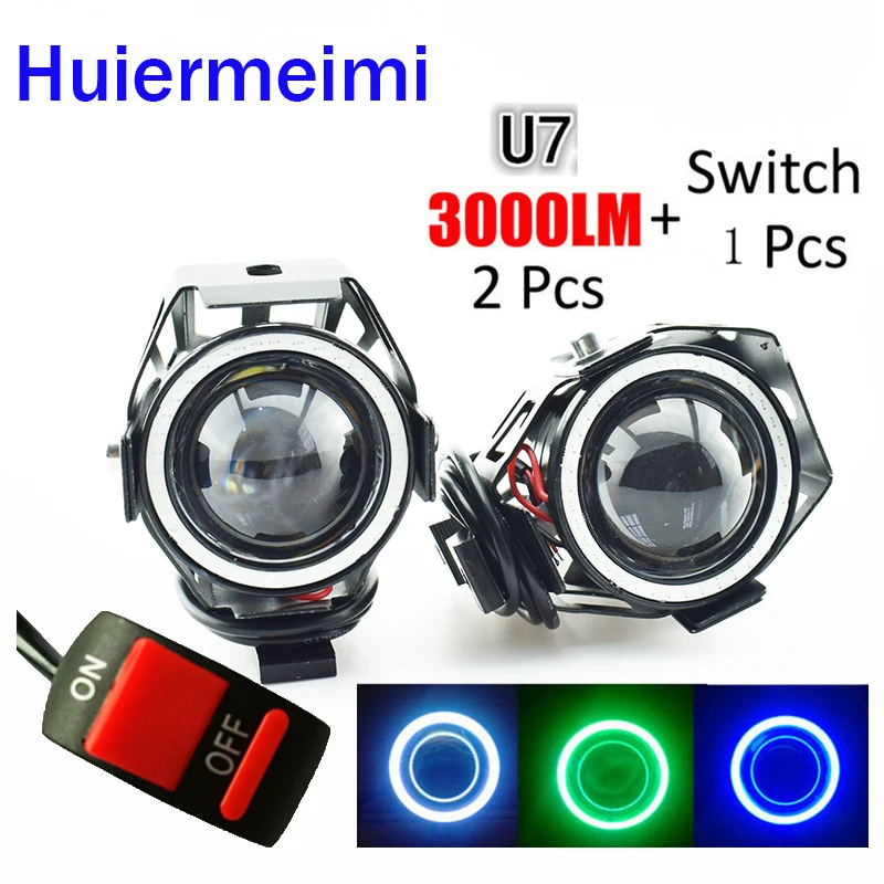 

Huiermeimi 2PCS 125W Motorcycle Headlight Spotlight 3000LM Moto 12V U7 LED Driving Fog Head spot Light Motorbike Decorative Lamp