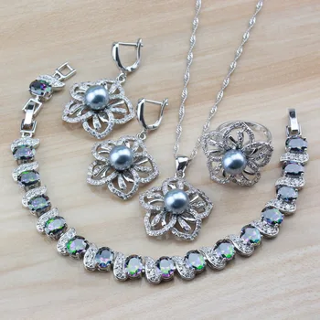 Natural Gray Pearl Big Flower Bridal Wedding Jewelry Sets 925 Silver Dangle Earrings/Necklace/Bracelet/Ring For Women Sets
Natural Gray Pearl Big Flower Bridal Wedding Jewelry Sets 925 Silver Dangle Earrings/Necklace/Bracelet/Ring For Women Sets