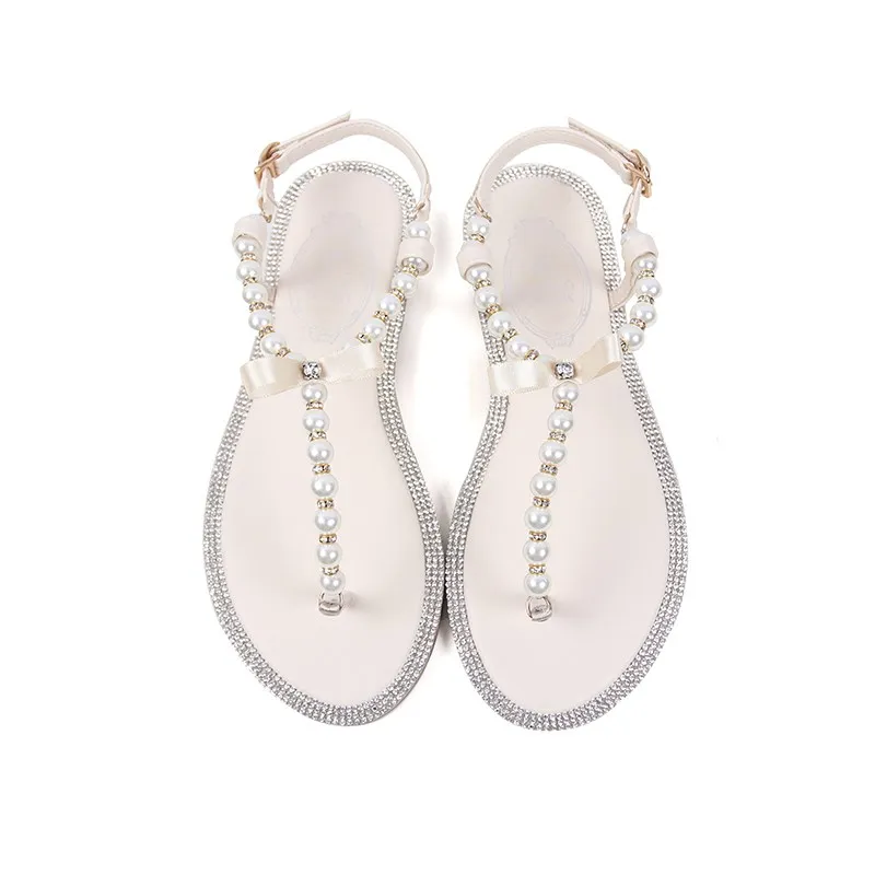 European station 2019 summer new rhinestone pearl Rome flat bottom toe women's sandals flat with students pinch
European station 2019 summer new rhinestone pearl Rome flat bottom toe women's sandals flat with students pinch