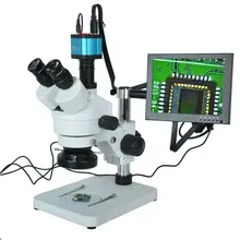 7X-45X Trinoculaire Microscope D'inspection Zoom Stéréo 14MP HDMI USB Calibrer Caméra + 144 LED Anneau Lumière + 8 pouce HD HDMI Moniteur LCD(China)